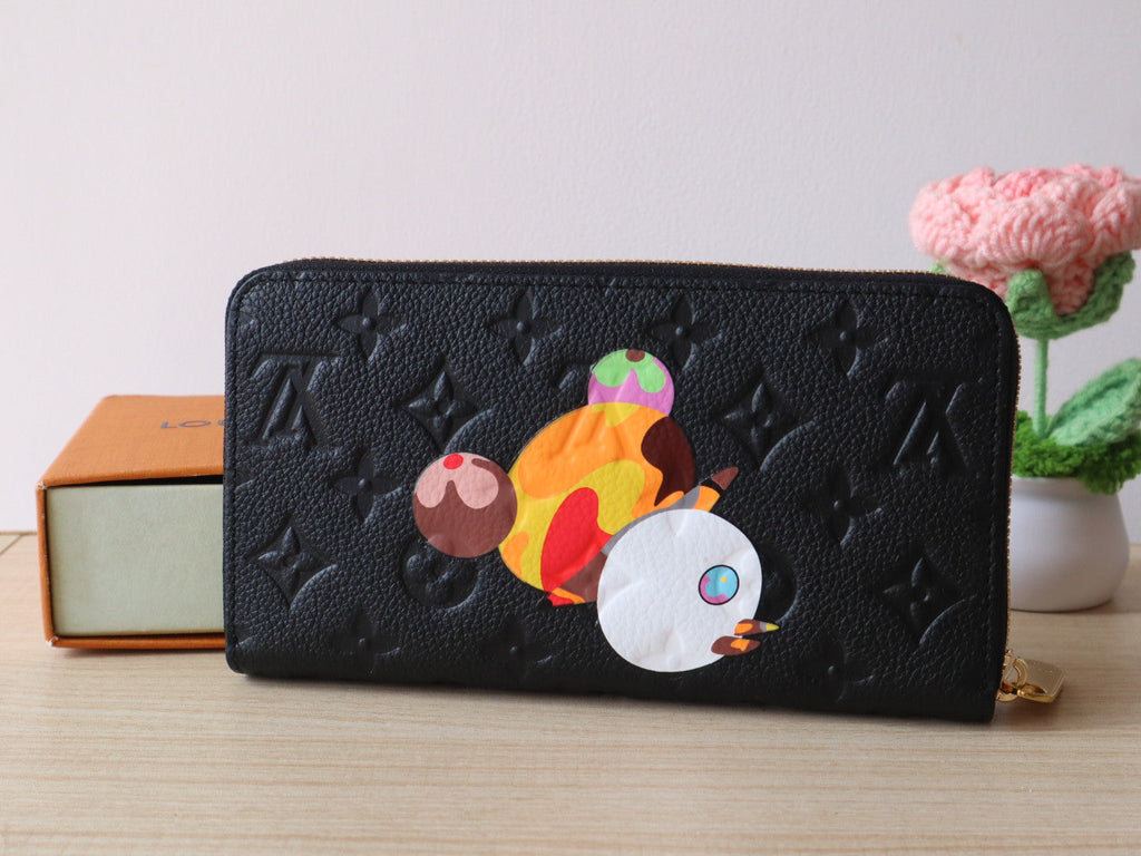 LV × TM Zippy Wallet Panda Black Monogram-embossed Cowhide