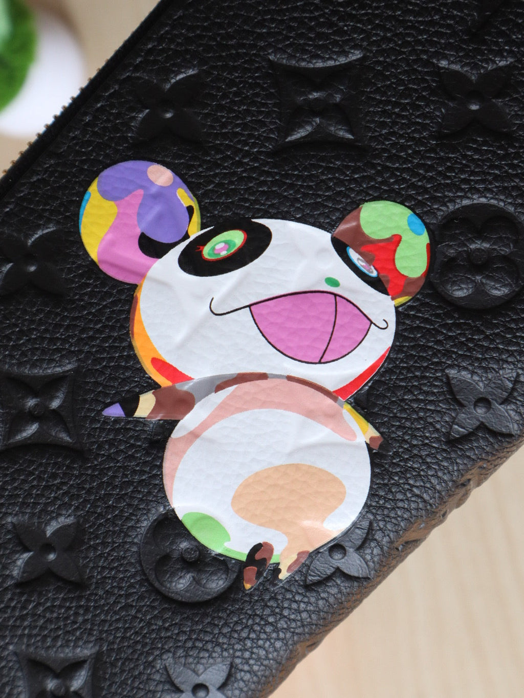 LV × TM Zippy Wallet Panda Black Monogram-embossed Cowhide
