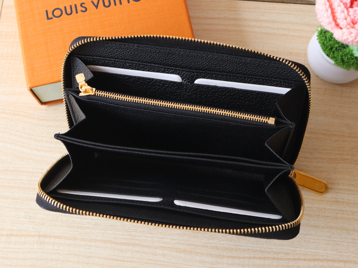 LV × TM Zippy Wallet Panda Black Monogram-embossed Cowhide