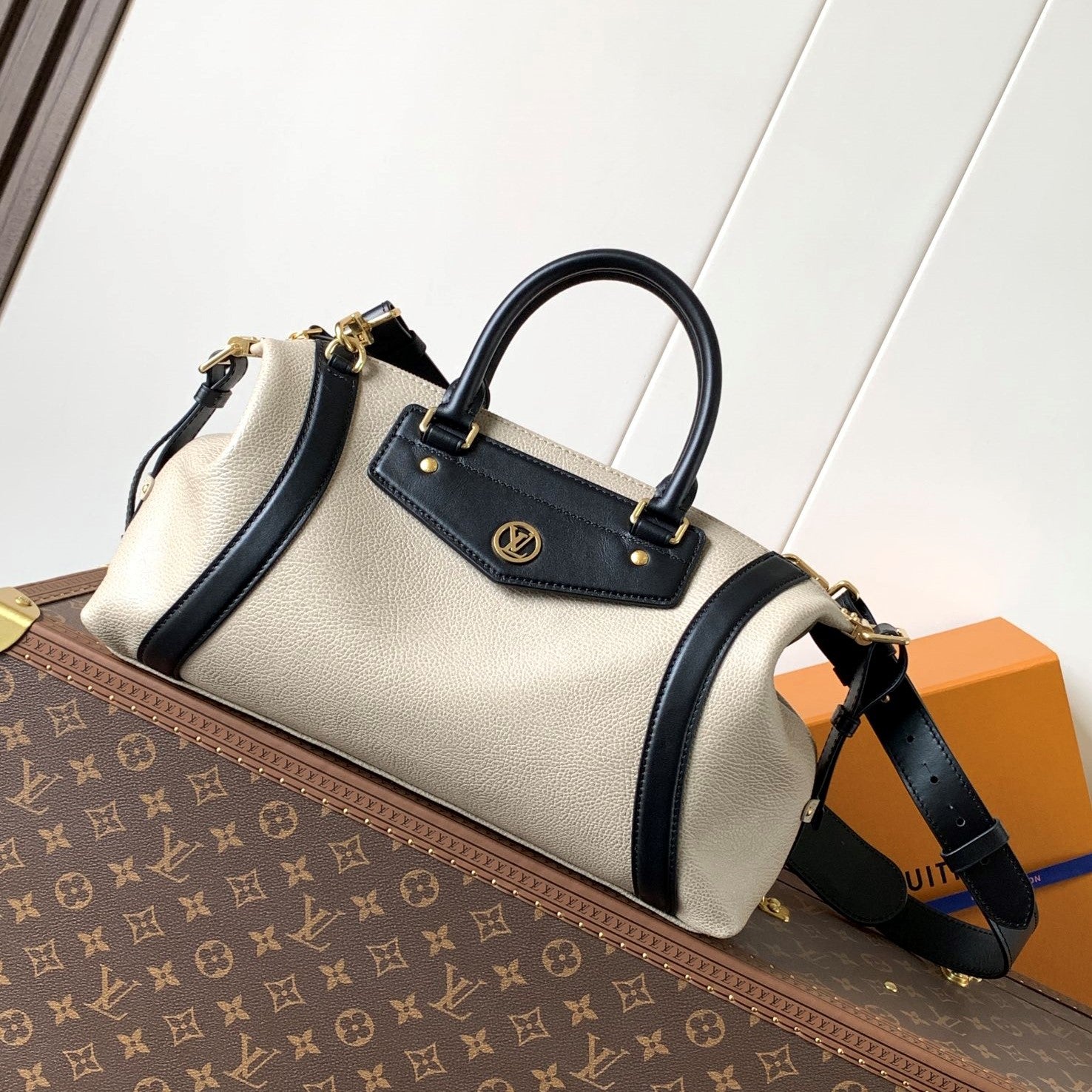 LV Nano LV Biker 38cm Black Beige  Sheepskin & Cowhide Metal
