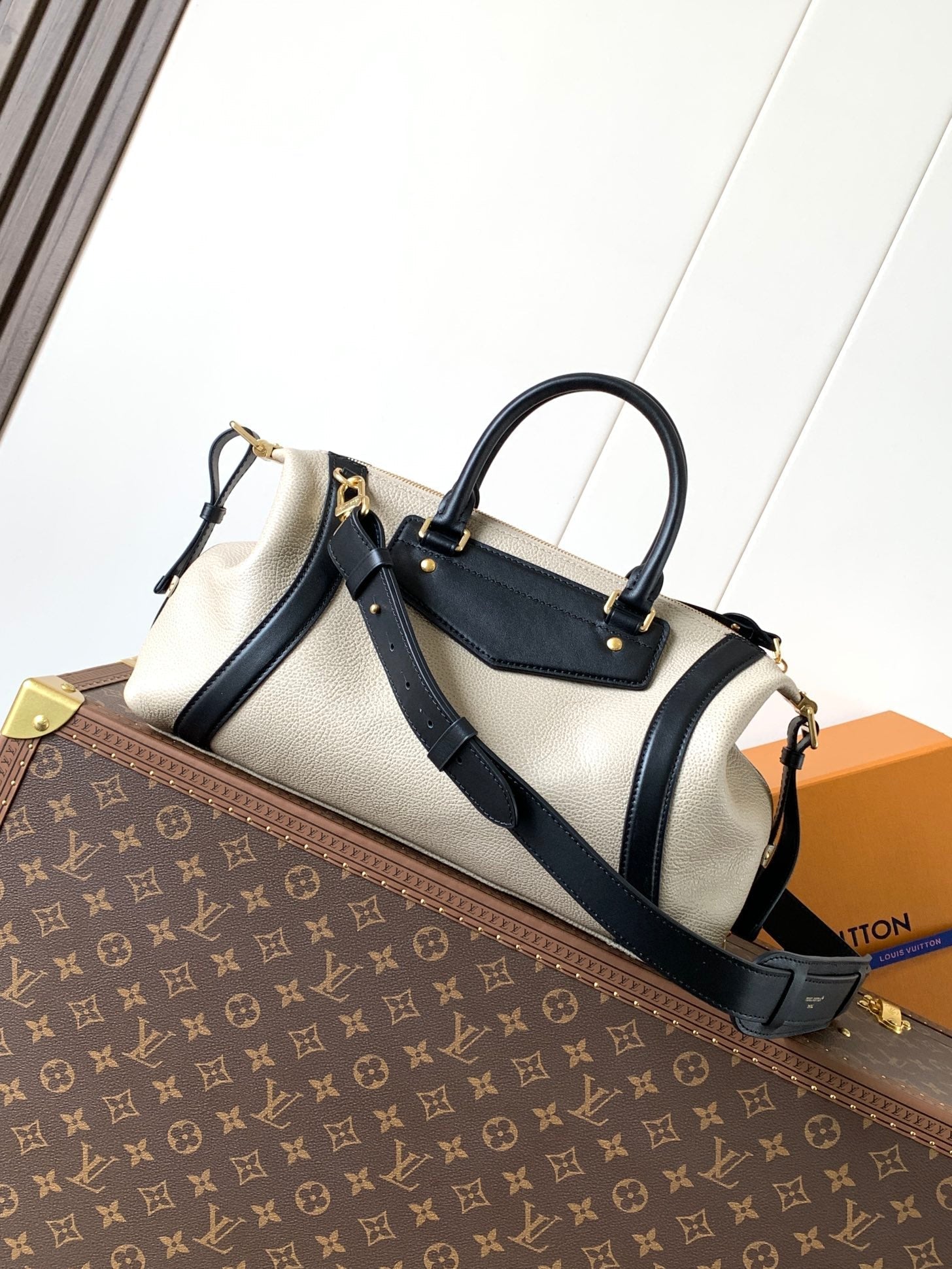 LV Nano LV Biker 38cm Black Beige  Sheepskin & Cowhide Metal