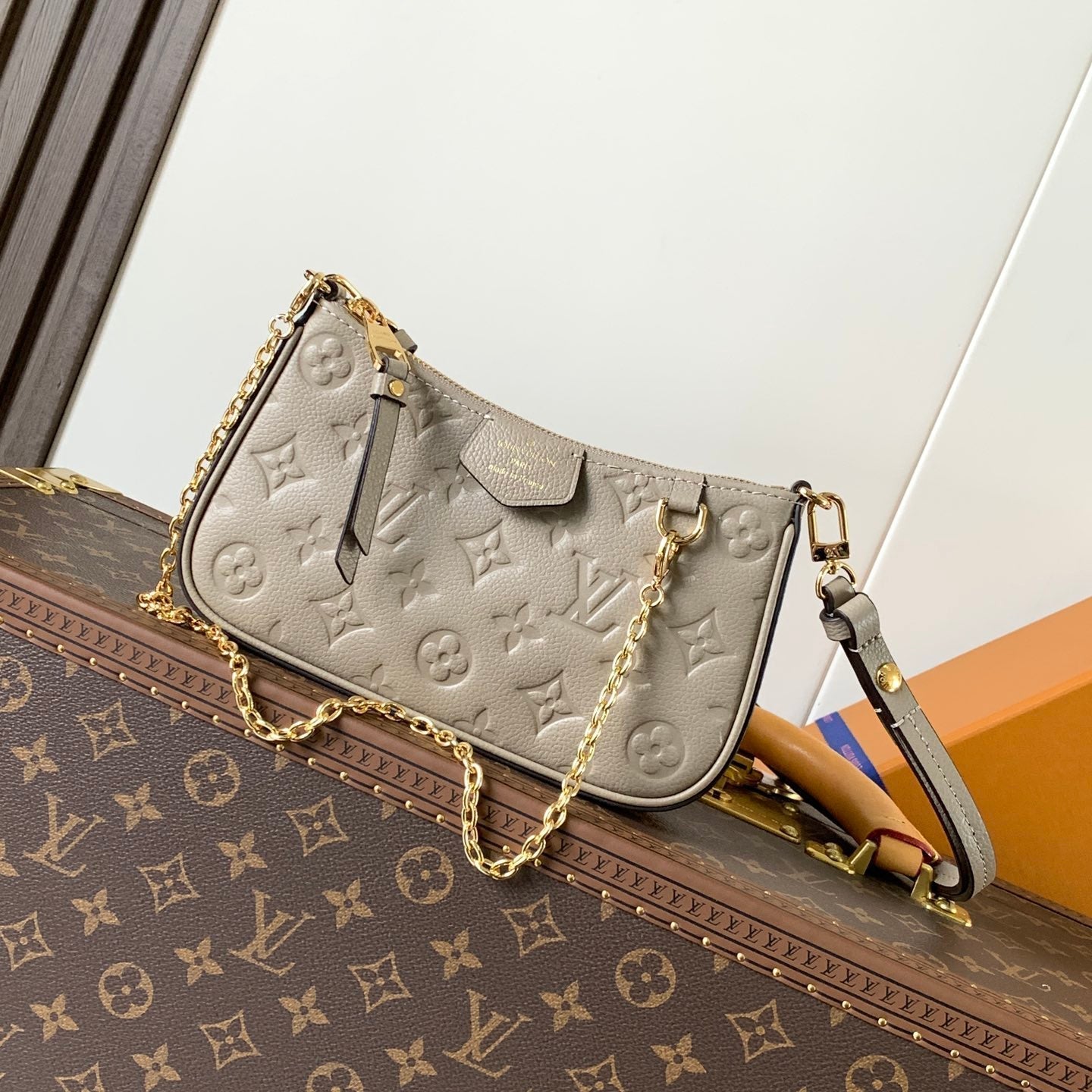 LV Easy Pouch On Strap Tourterelle Beige Embossed Monogram Empreinte Cowhide 251751