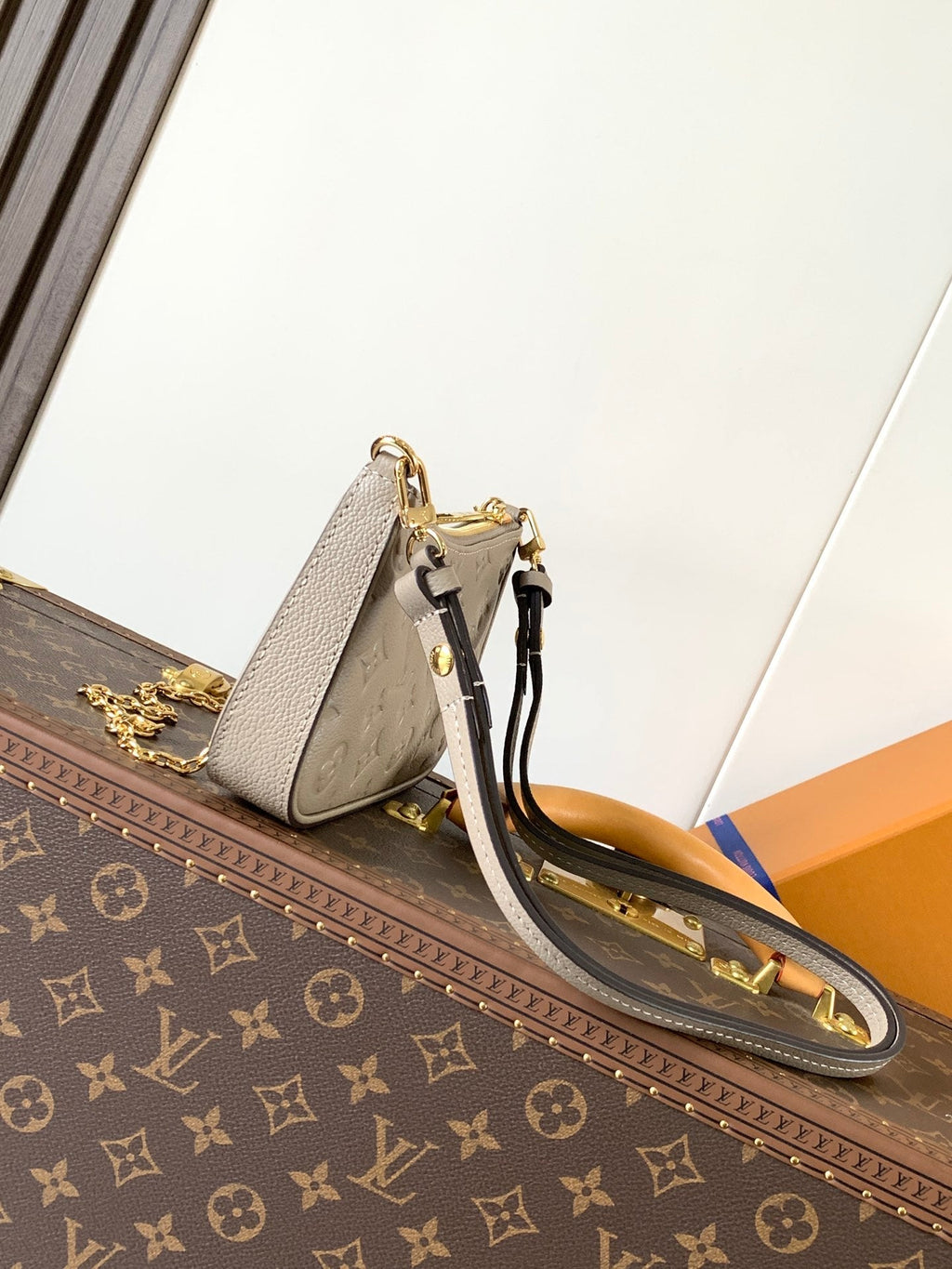 LV Easy Pouch On Strap Tourterelle Beige Embossed Monogram Empreinte Cowhide 251751