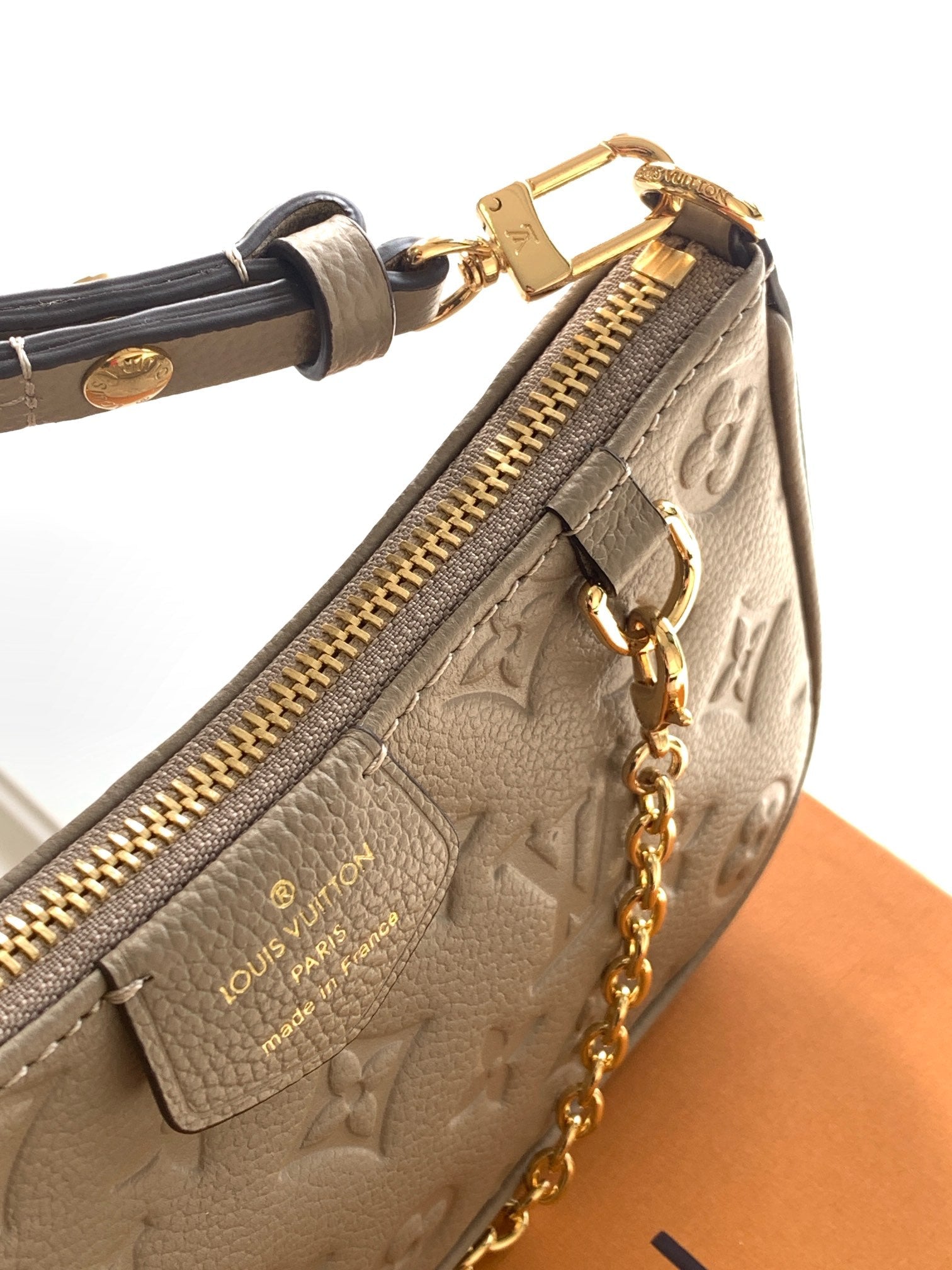 LV Easy Pouch On Strap Tourterelle Beige Embossed Monogram Empreinte Cowhide 251751