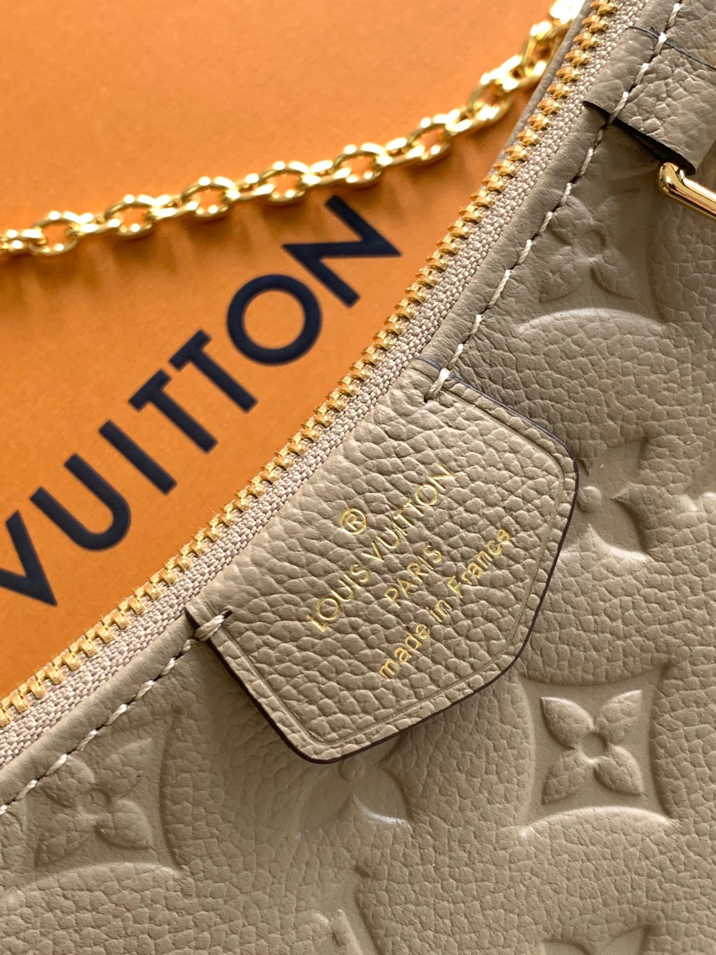 LV Easy Pouch On Strap Tourterelle Beige Embossed Monogram Empreinte Cowhide 251751