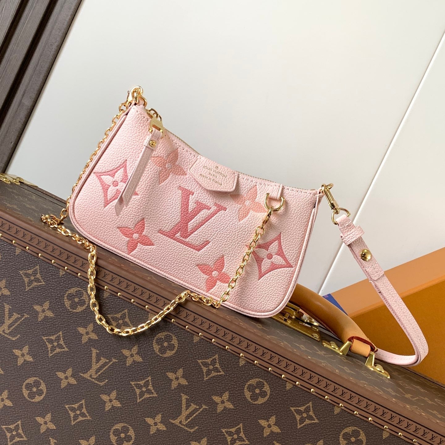 LV Easy Pouch On Strap Pink Embossed Monogram Empreinte Cowhide 251757