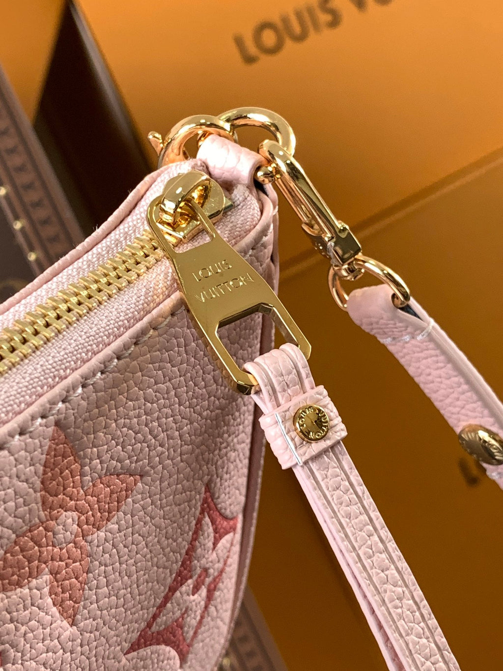 LV Easy Pouch On Strap Pink Embossed Monogram Empreinte Cowhide 251757