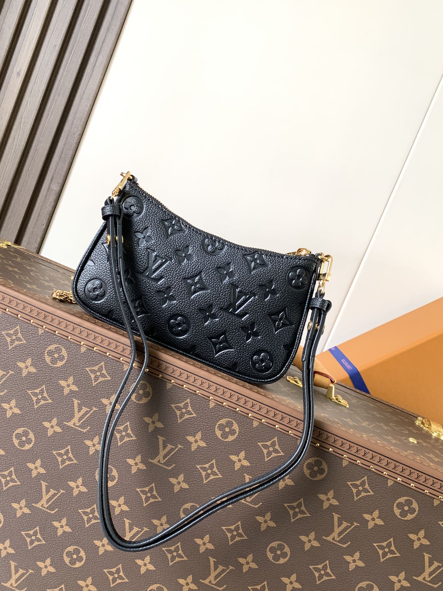 LV Easy Pouch On Strap Black Embossed Monogram Empreinte Cowhide 251753