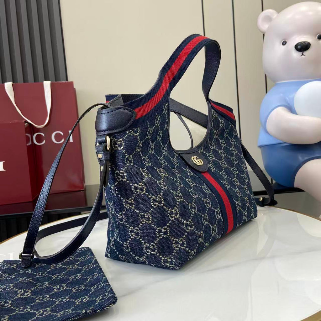 Gucci 25 Giglio 25cm Bag Blue Denim Leather 292387