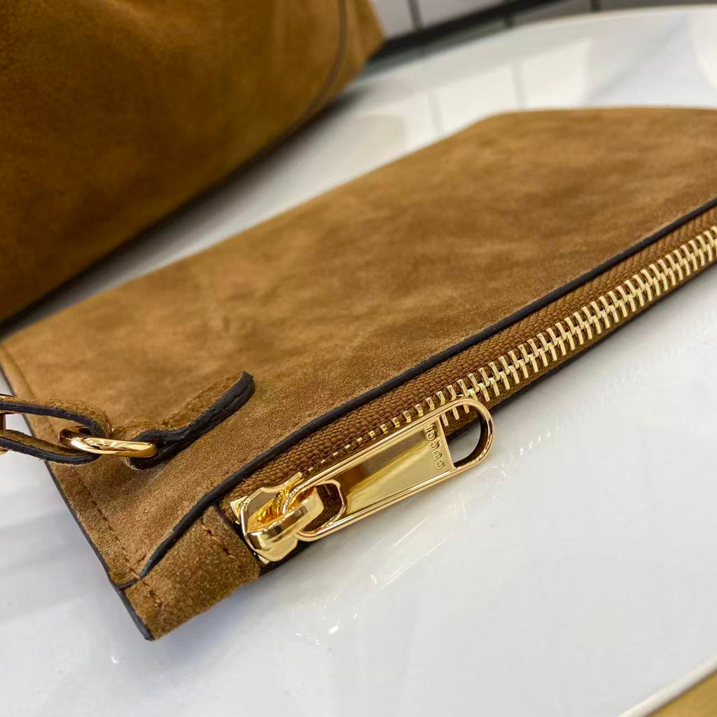 Gucci 25 Softbit 46cm Brown Gold Suede Leather 290512