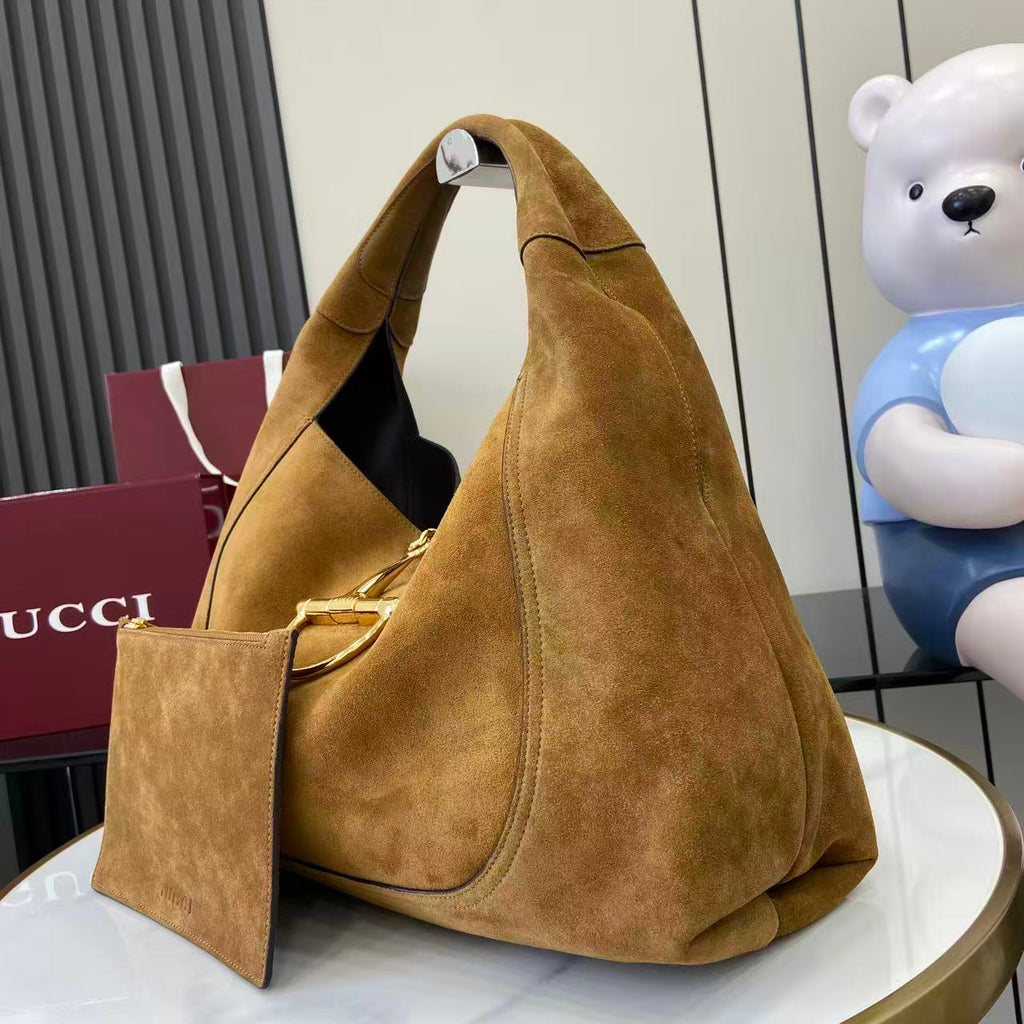 Gucci 25 Softbit 46cm Brown Gold Suede Leather 290512