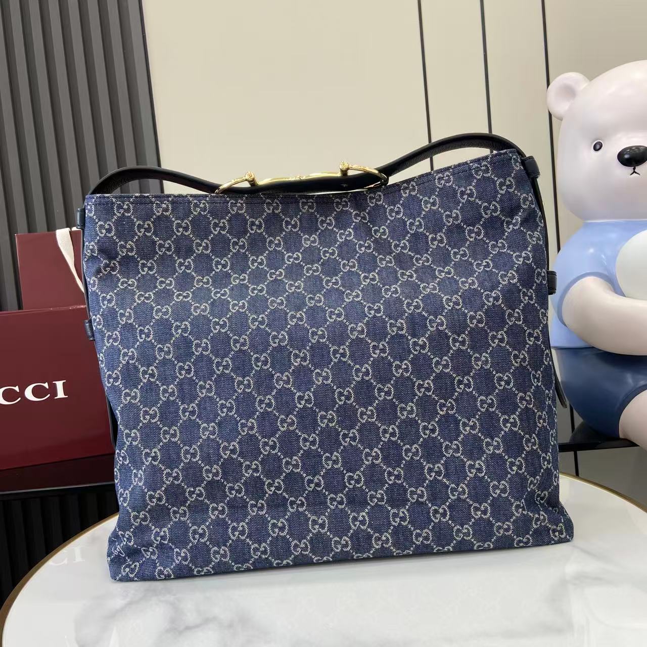 Gucci 25 Beatrix 40cm Handbag Navy Blue Denim Leather 292318
