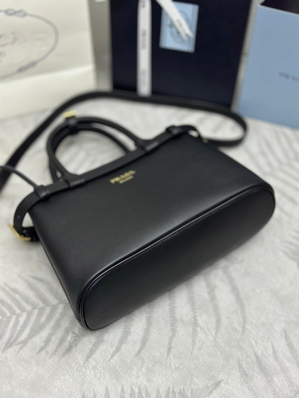 Prada Buckle Tote Bag 28cm Black Grain Cowhide