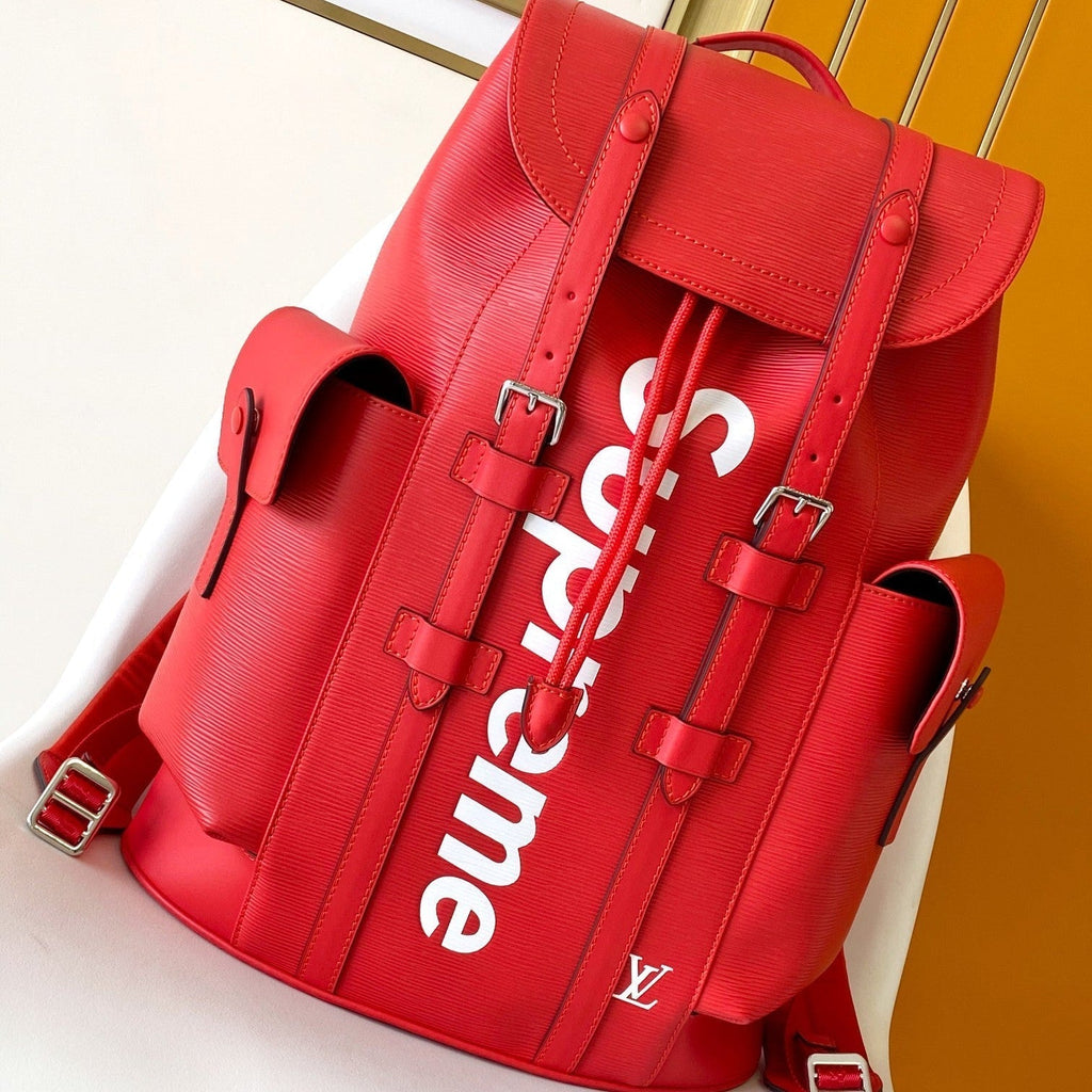 LV x Supreme Christopher Backpack Red Epi XL Cowhide 268773
