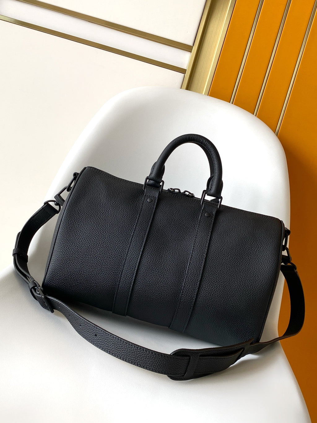 LV Keepall Bandoulière 35 Bag Black Embossed Monogram Empreinte Cowhide 268064