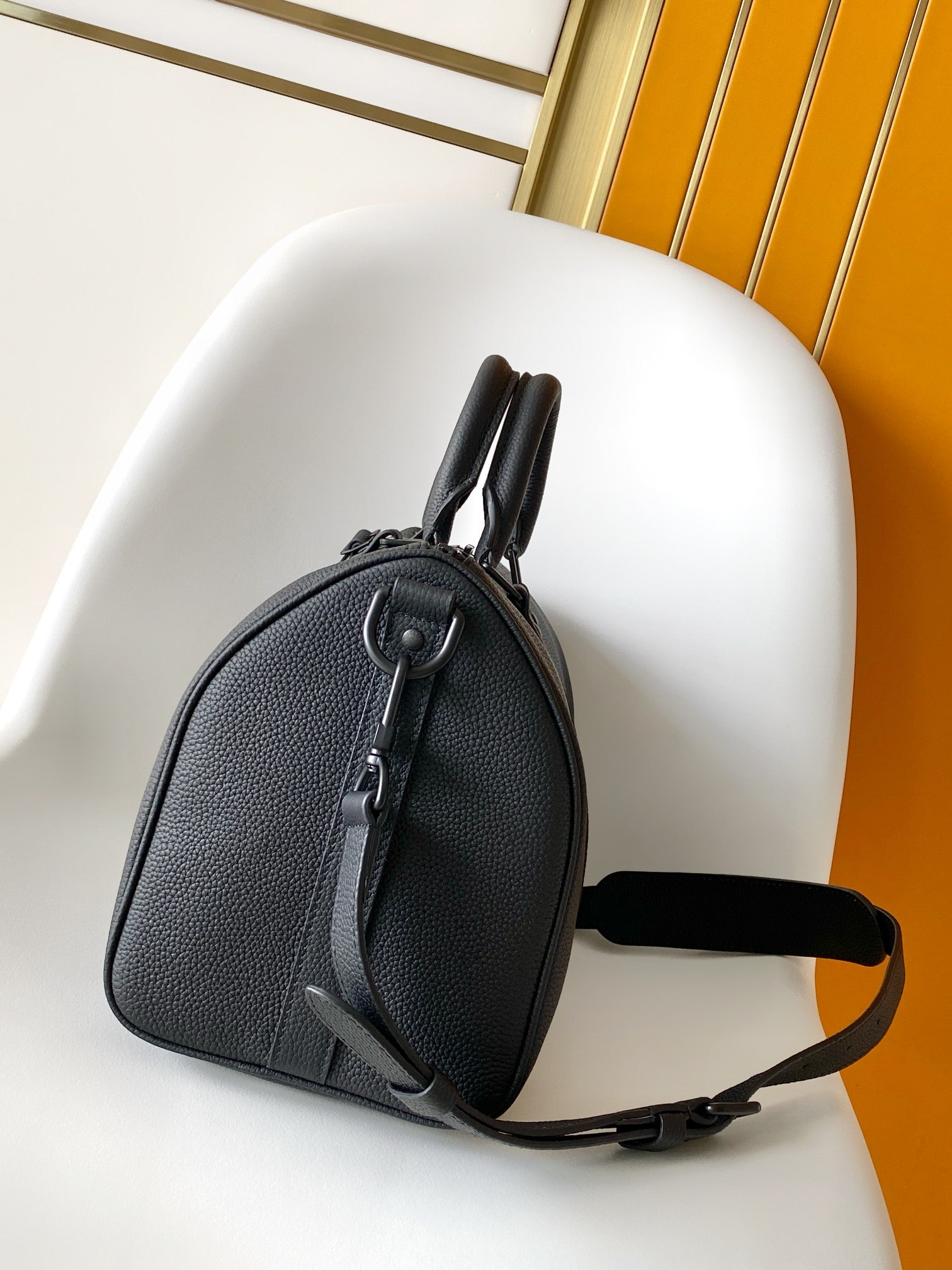 LV Keepall Bandoulière 35 Bag Black Embossed Monogram Empreinte Cowhide 268064