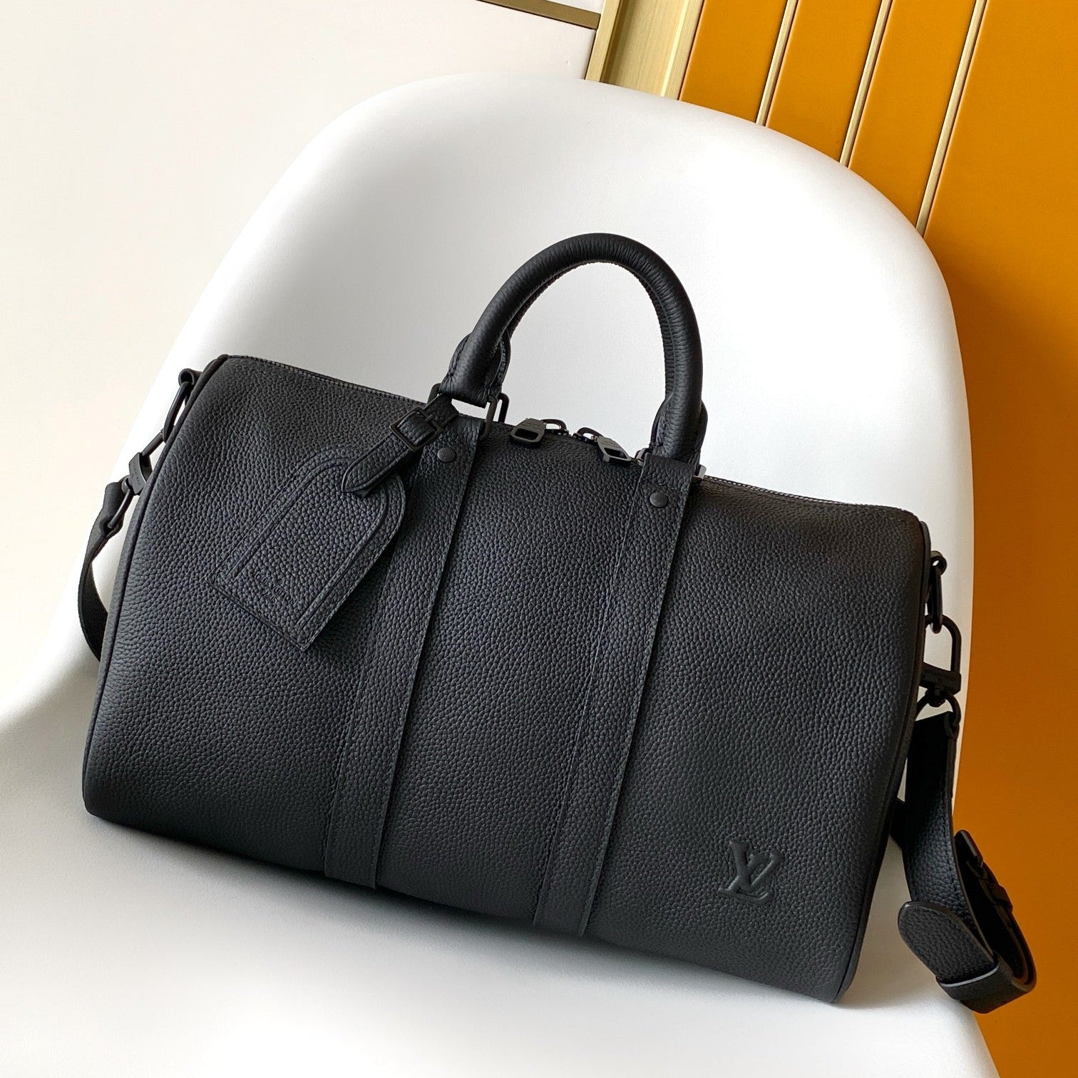 LV Keepall Bandoulière 35 Bag Black Embossed Monogram Empreinte Cowhide 268064