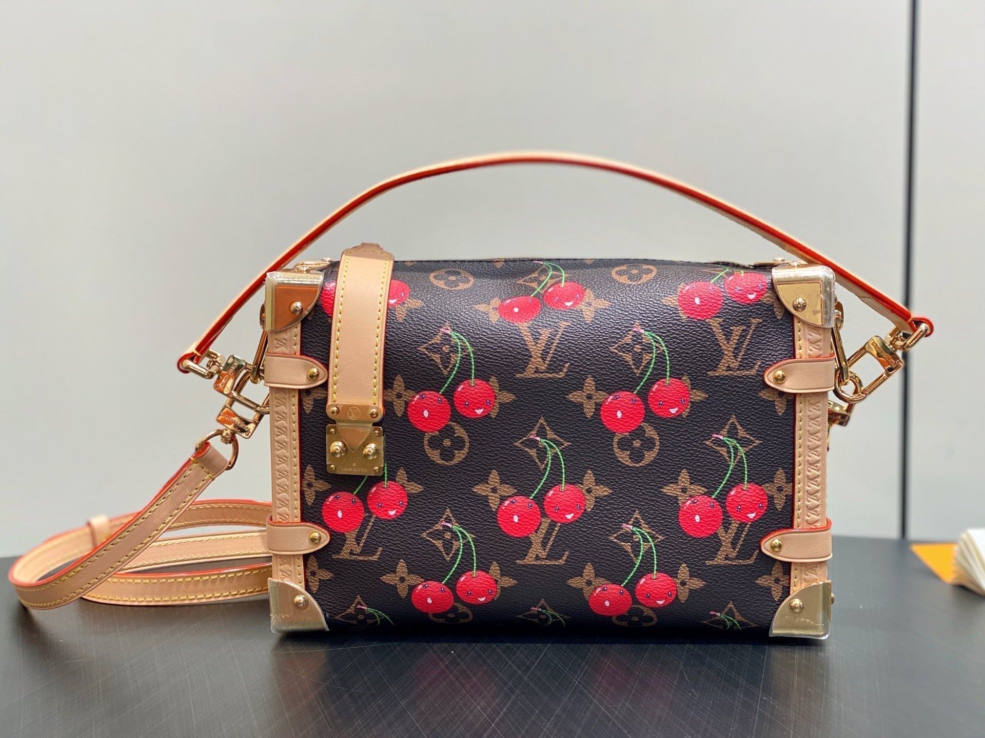 LV x TM Side Trunk MM 23.5cm Brown Cherry Canvas