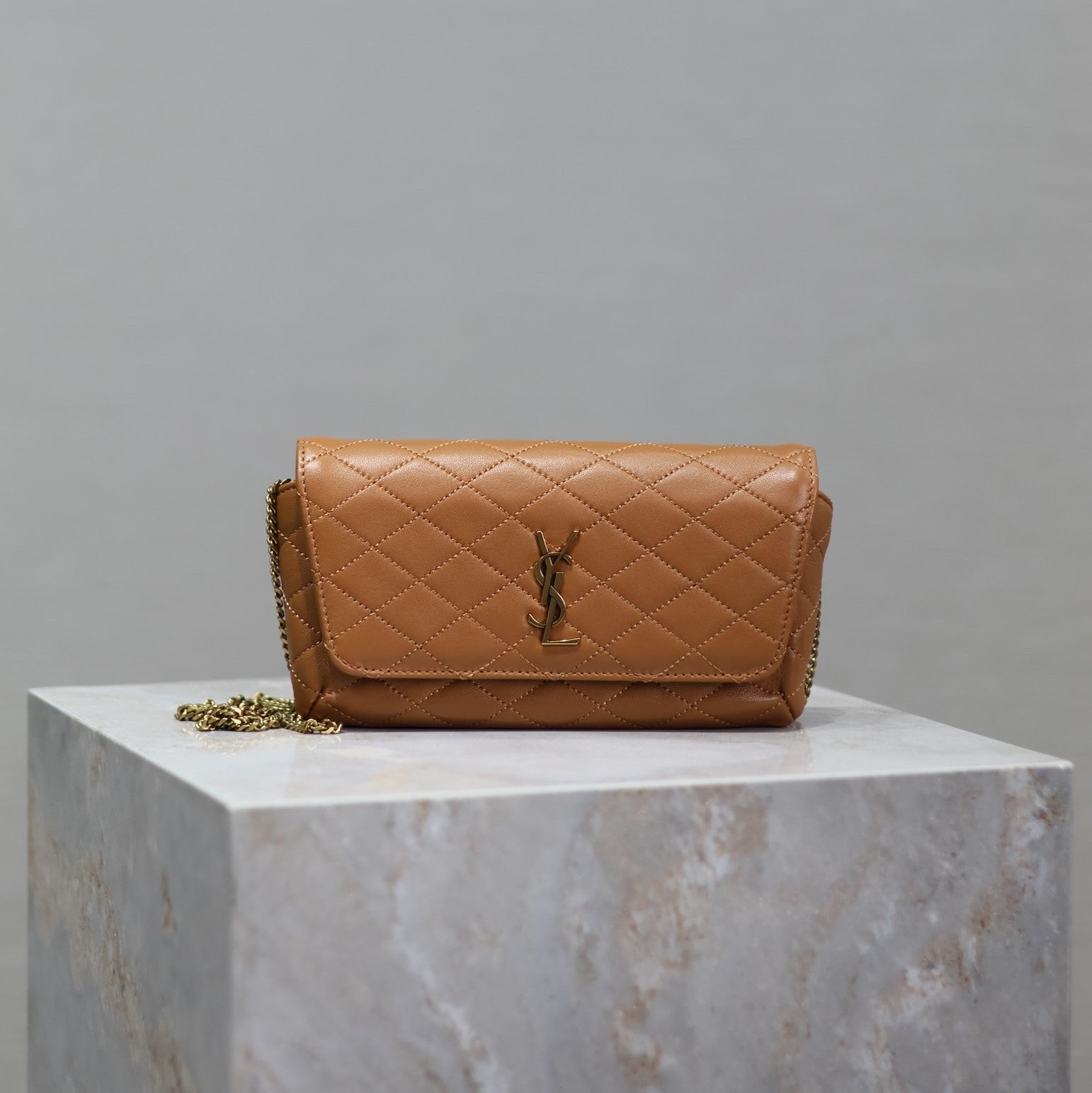Prada Gaby Phone Bag 19cm Light Brown Quilted Leather GHW