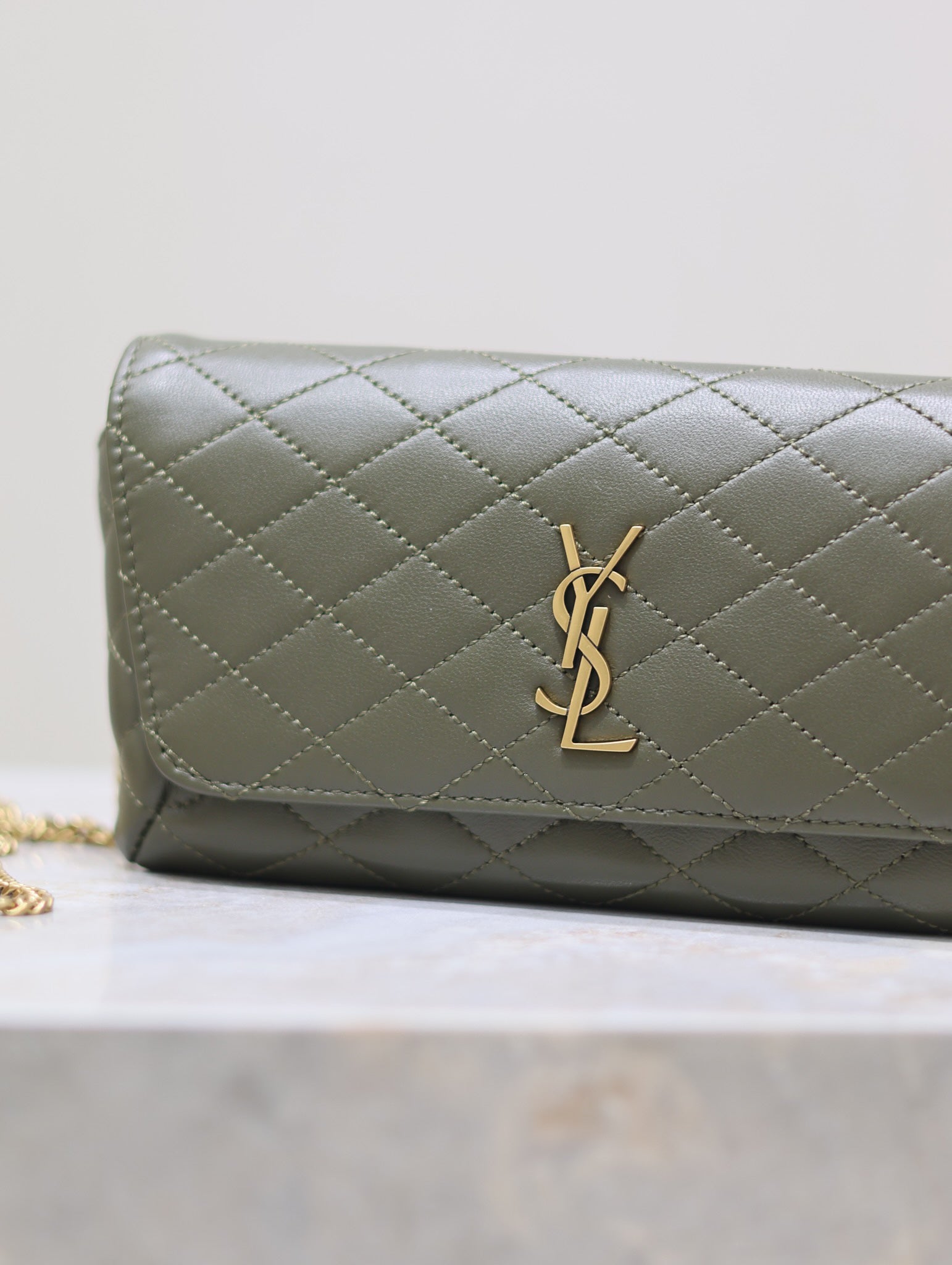 Prada Gaby Phone Bag 19cm Olive Green Quilted Leather