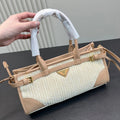 BONNIE SOFT LUX HANDBAG 32 IN BEIGE WOVEN RAFFIA WITH TAN CALFSKIN
