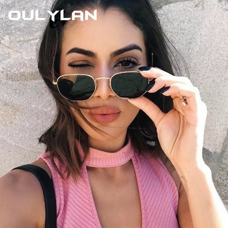 Oulylan Vintage Polygon Sunglasses Women Men Brand Metal Frame Sun Glasses Ladies UV400 Female Luxury Polygonal Sunglass Males-sss