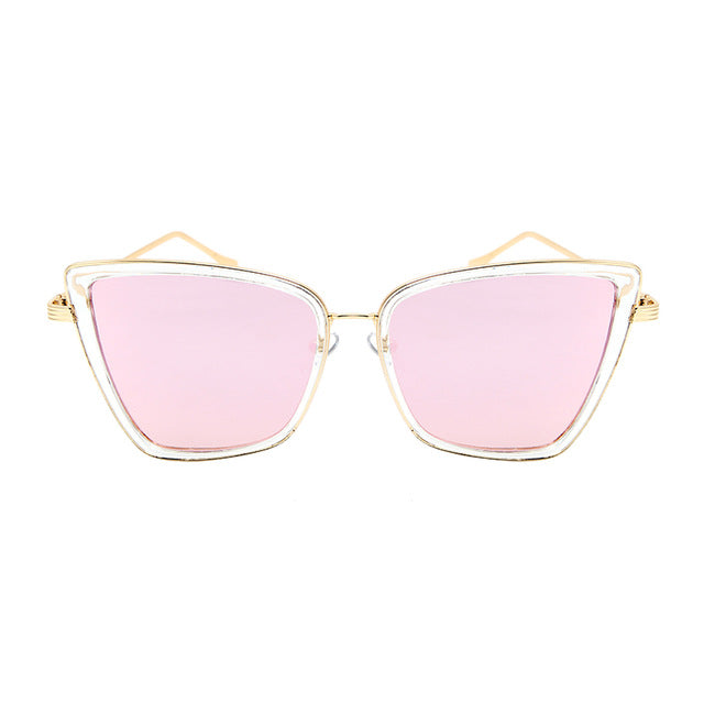 New Brand Designer Cateye Sunglasses Women Vintage Metal Glasses For Women Mirror Retro Lunette De Soleil Femme UV400s-sss