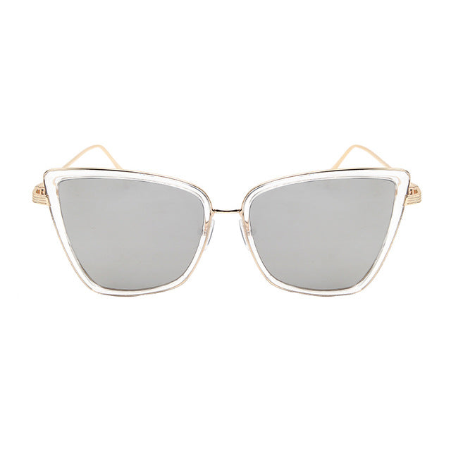 New Brand Designer Cateye Sunglasses Women Vintage Metal Glasses For Women Mirror Retro Lunette De Soleil Femme UV400s-sss