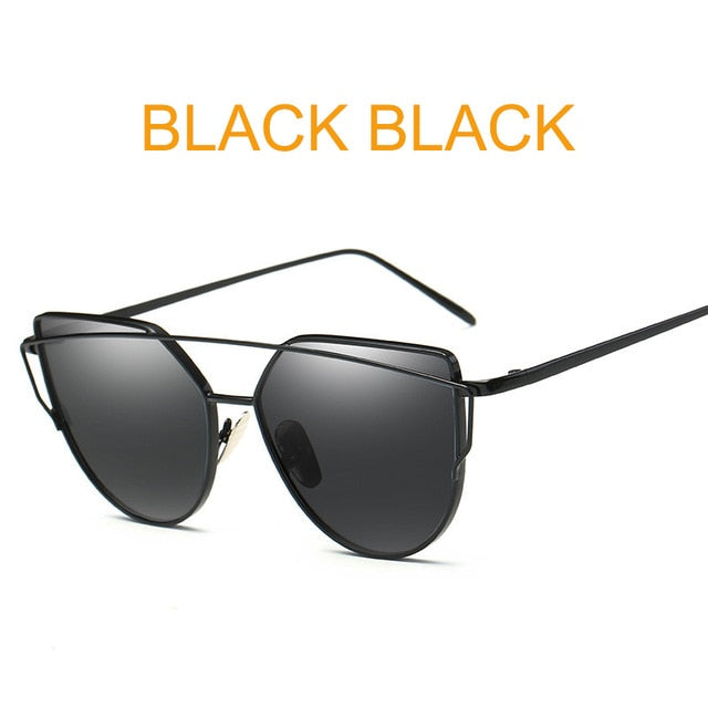 Cat Eye Vintage Brand Designer Rose Gold Mirror Sunglasses For Women Metal Reflective flat lens Sun Glasses Female oculoss-sss