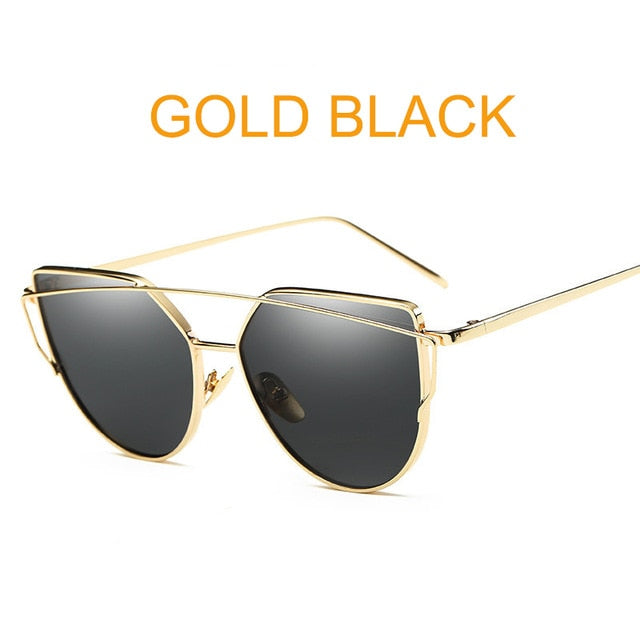 Cat Eye Vintage Brand Designer Rose Gold Mirror Sunglasses For Women Metal Reflective flat lens Sun Glasses Female oculoss-sss