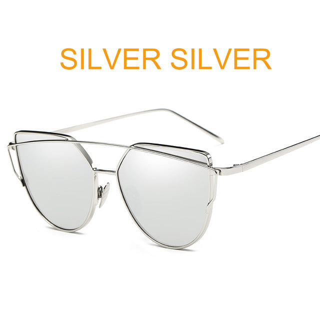 Cat Eye Vintage Brand Designer Rose Gold Mirror Sunglasses For Women Metal Reflective flat lens Sun Glasses Female oculoss-sss
