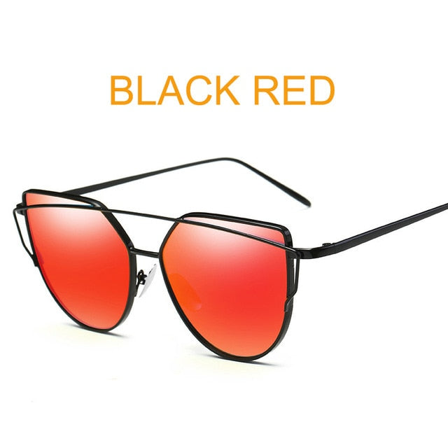 Cat Eye Vintage Brand Designer Rose Gold Mirror Sunglasses For Women Metal Reflective flat lens Sun Glasses Female oculoss-sss