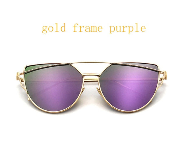 Cat Eye Vintage Brand Designer Rose Gold Mirror Sunglasses For Women Metal Reflective flat lens Sun Glasses Female oculoss-sss