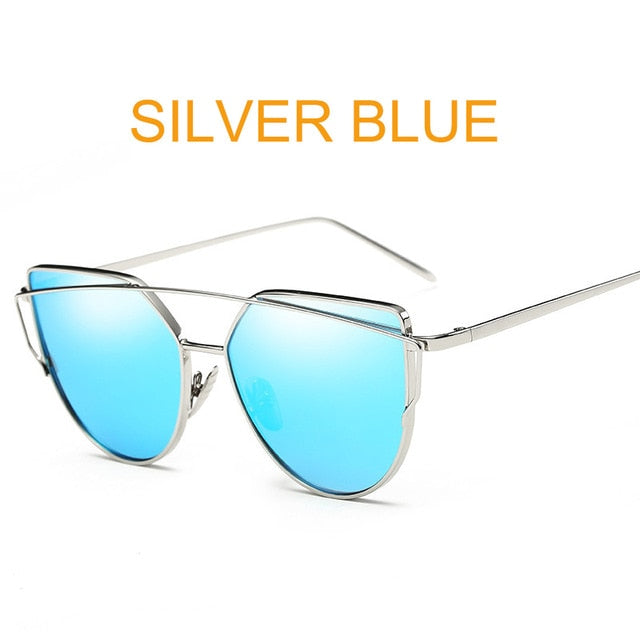 Cat Eye Vintage Brand Designer Rose Gold Mirror Sunglasses For Women Metal Reflective flat lens Sun Glasses Female oculoss-sss