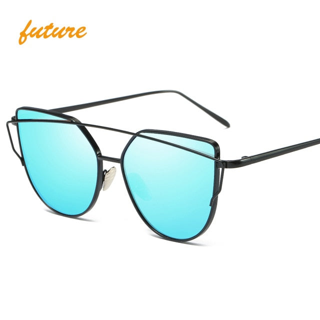 Cat Eye Vintage Brand Designer Rose Gold Mirror Sunglasses For Women Metal Reflective flat lens Sun Glasses Female oculoss-sss