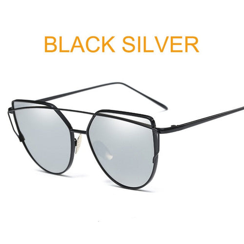 Cat Eye Vintage Brand Designer Rose Gold Mirror Sunglasses For Women Metal Reflective flat lens Sun Glasses Female oculoss-sss