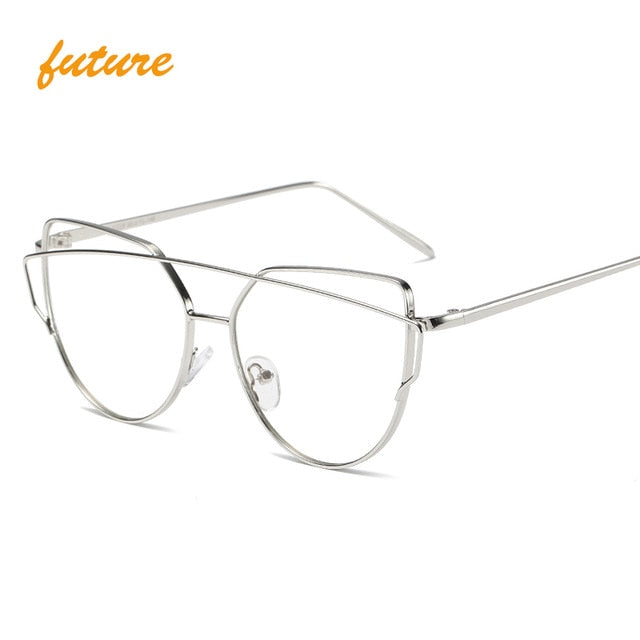 Cat Eye Vintage Brand Designer Rose Gold Mirror Sunglasses For Women Metal Reflective flat lens Sun Glasses Female oculoss-sss