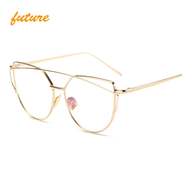 Cat Eye Vintage Brand Designer Rose Gold Mirror Sunglasses For Women Metal Reflective flat lens Sun Glasses Female oculoss-sss