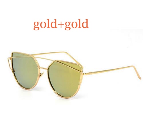 Cat Eye Vintage Brand Designer Rose Gold Mirror Sunglasses For Women Metal Reflective flat lens Sun Glasses Female oculoss-sss