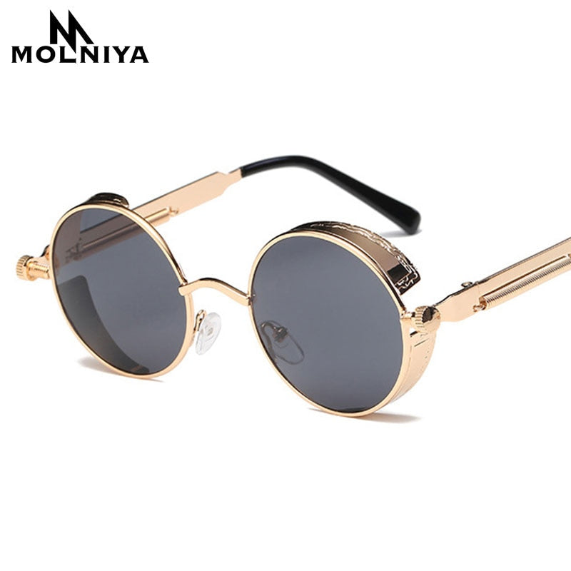 Metal Round Steampunk Sunglasses Men Women Fashion Glasses Brand Designer Retro Frame Vintage Sunglasses High Quality UV400s-sss